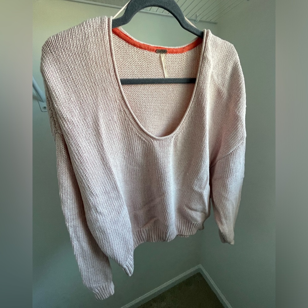 Free People crop light pink knit sweater